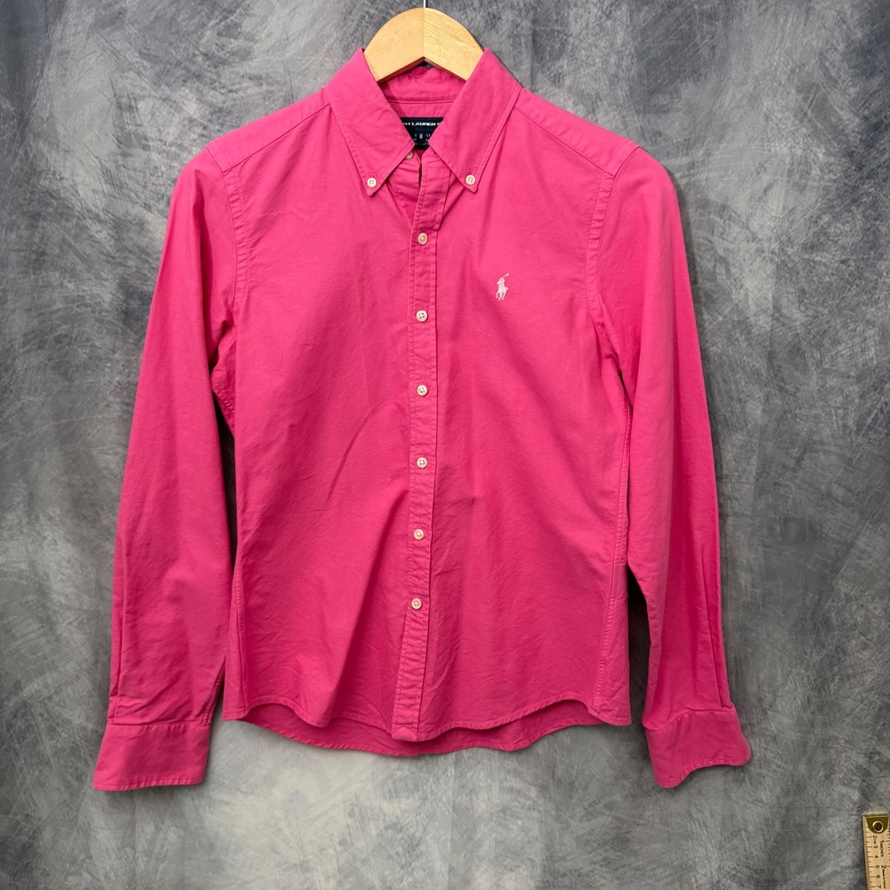 Ralph Lauren Sport Pink Slim Oxford Button Down Size 6 Preppy Clean Girl Office